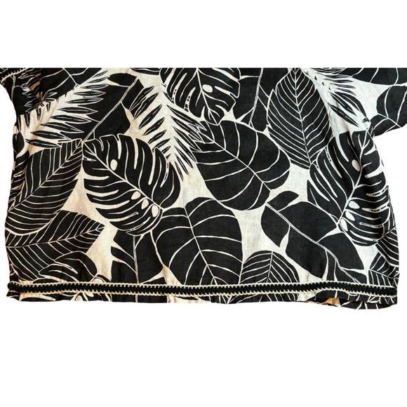 Cynthia Rowley Black & Cream Tropical Print Linen Blend Blouse Sz L - Picture 7 of 11